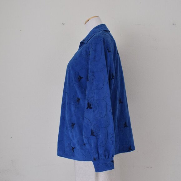 Plus‎ size Vintage 90s Blue Polyester Embroidered Shirt size 1X - Picture 2 of 10